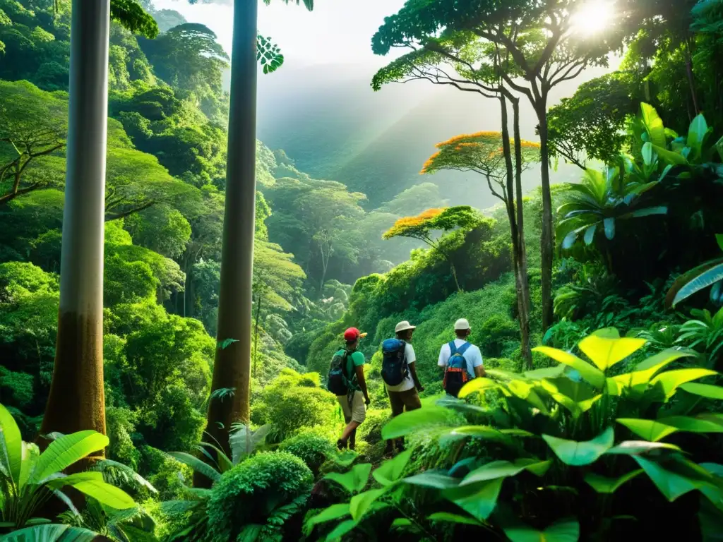 Exploración ecológica en las Seychelles: Grupo de ecologistas explorando exuberante bosque, documentando flora y fauna única