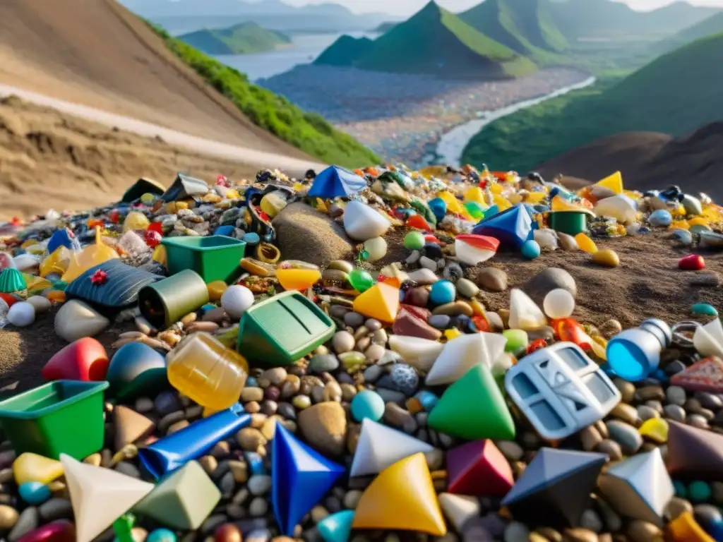 Montaña de souvenirs de plástico, desechos ambientales impactantes