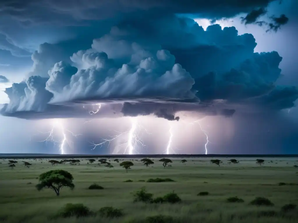 Supercélula tormentosa sobre la sabana con patrones climáticos de las sabanas