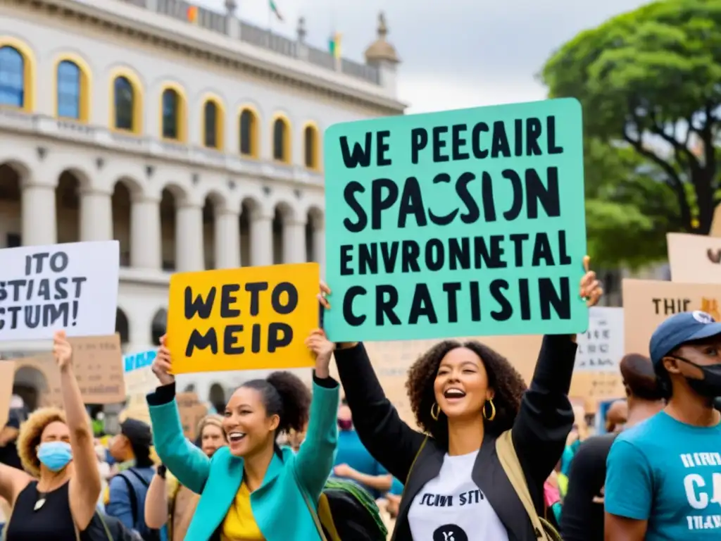 Tácticas creativas en el activismo ambiental: Diversos activistas con carteles pintados de animales en protesta ciudadana