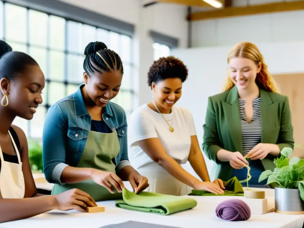 Un taller de moda sostenible lleno de luz natural y materiales ecofriendly