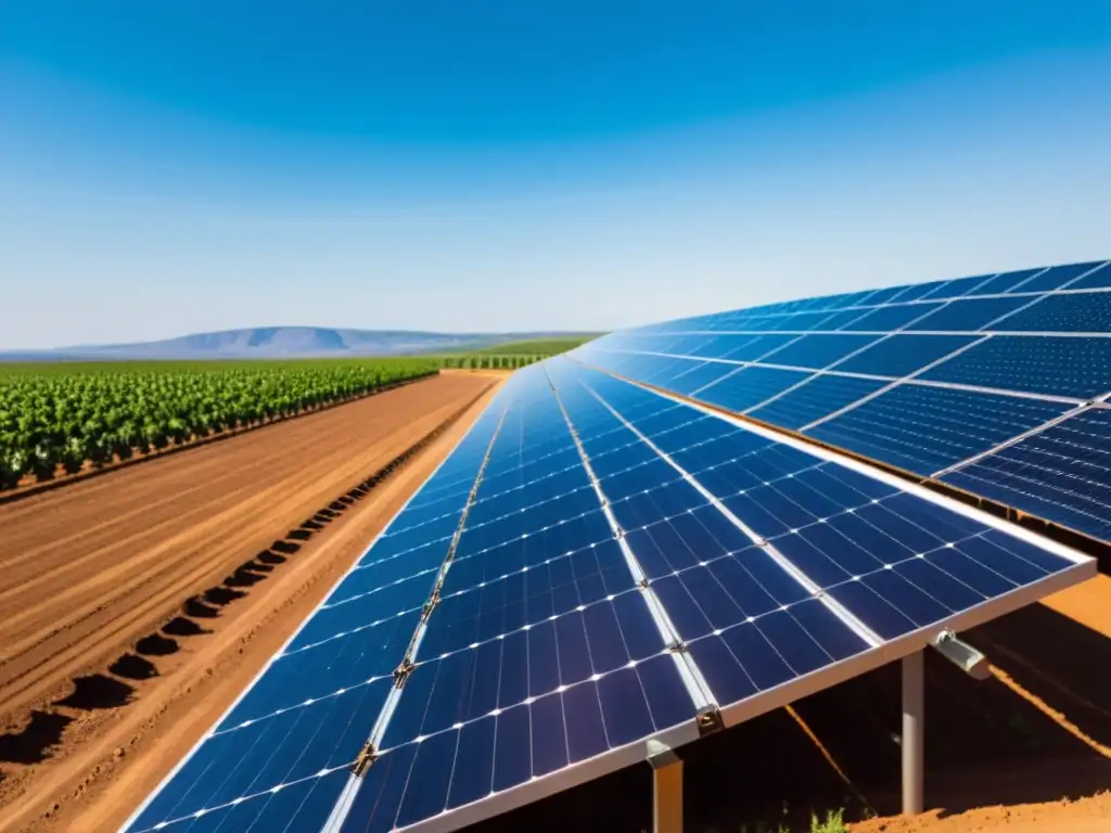 Un técnico inspecciona paneles solares en una granja solar, destacando la precisión y potencial de las inversiones en energía renovable