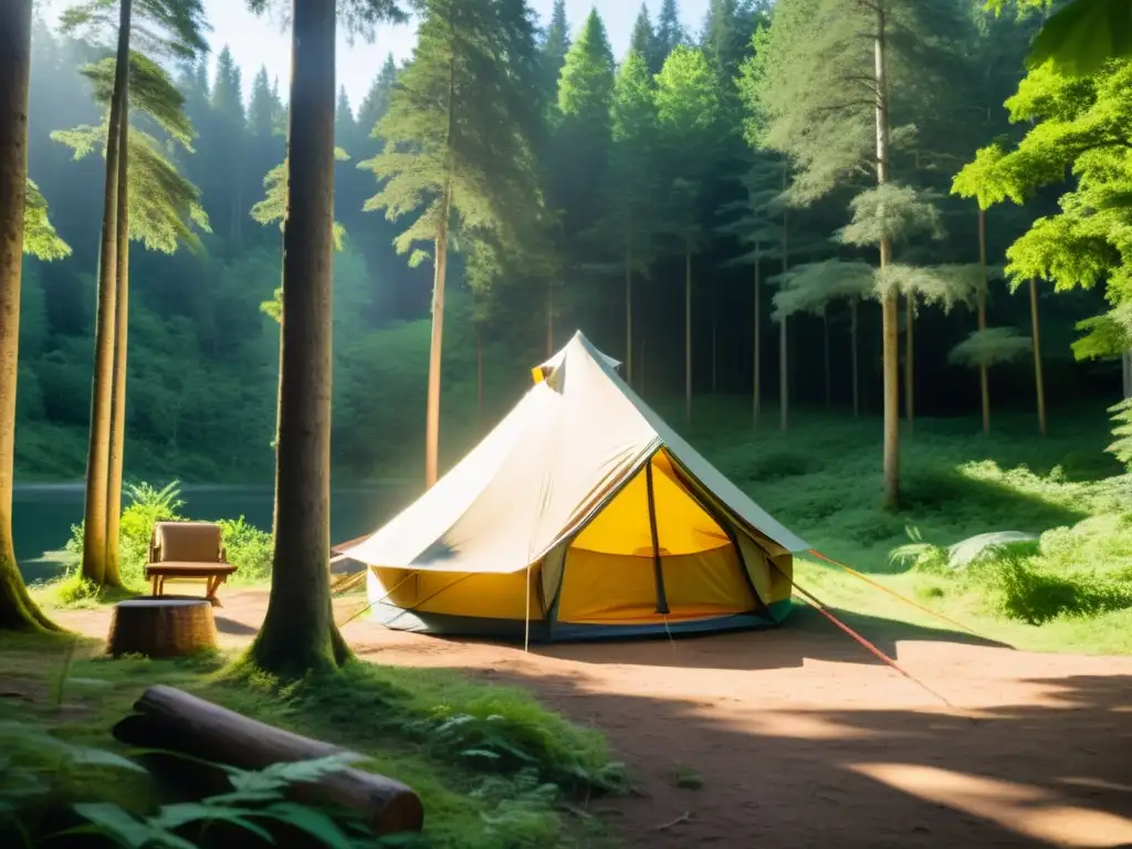 Tienda de campaña ecológica para camping en un bosque exuberante, armonía con la naturaleza y sostenibilidad