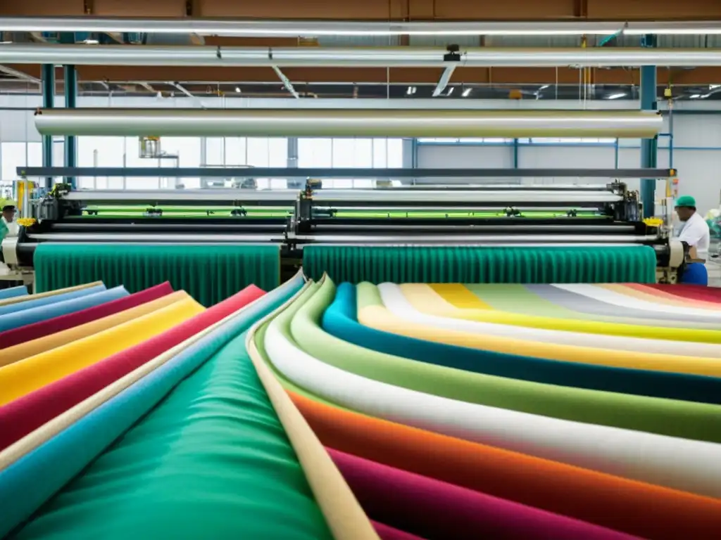 Trabajadores inspeccionan con esmero tejidos ecofriendly en una fábrica textil sostenible, resaltando su transformación sostenible industria textil