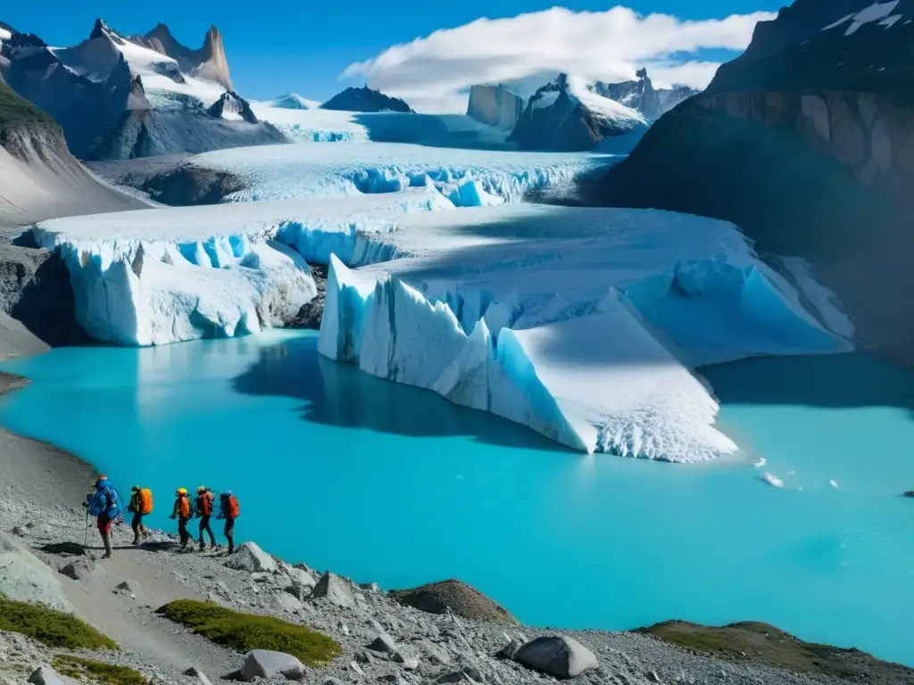 Turistas exploran un glaciar en Patagonia, con guía explicando cambio climático