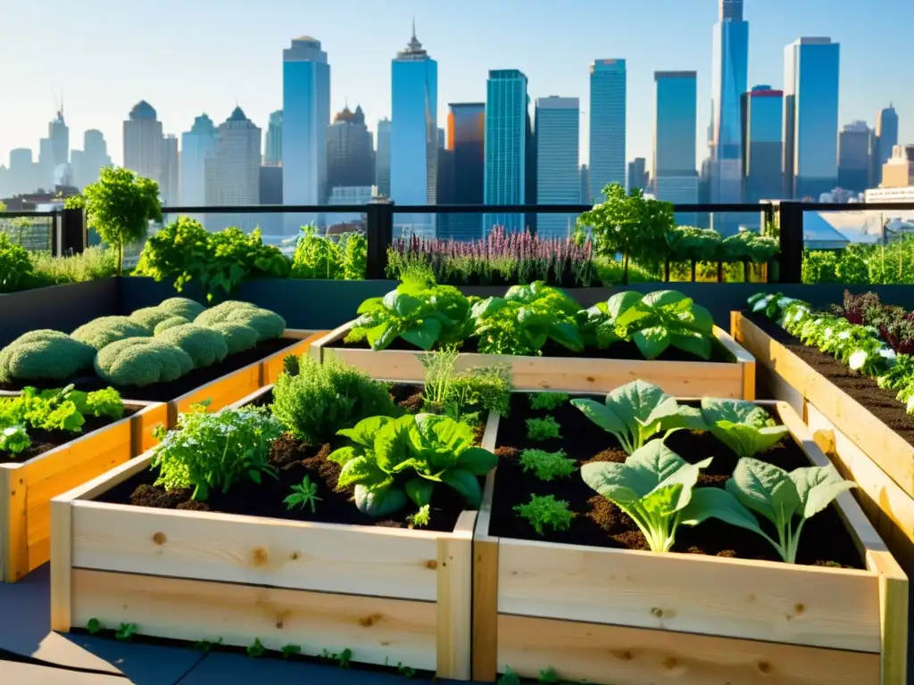 Jardín urbano en la azotea con cultivo de alimentos orgánicos en espacios pequeños