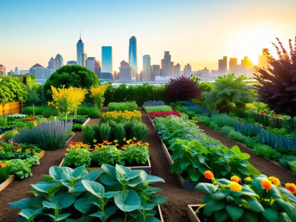 Un jardín urbano vibrante con biodiversidad en huertos urbanos