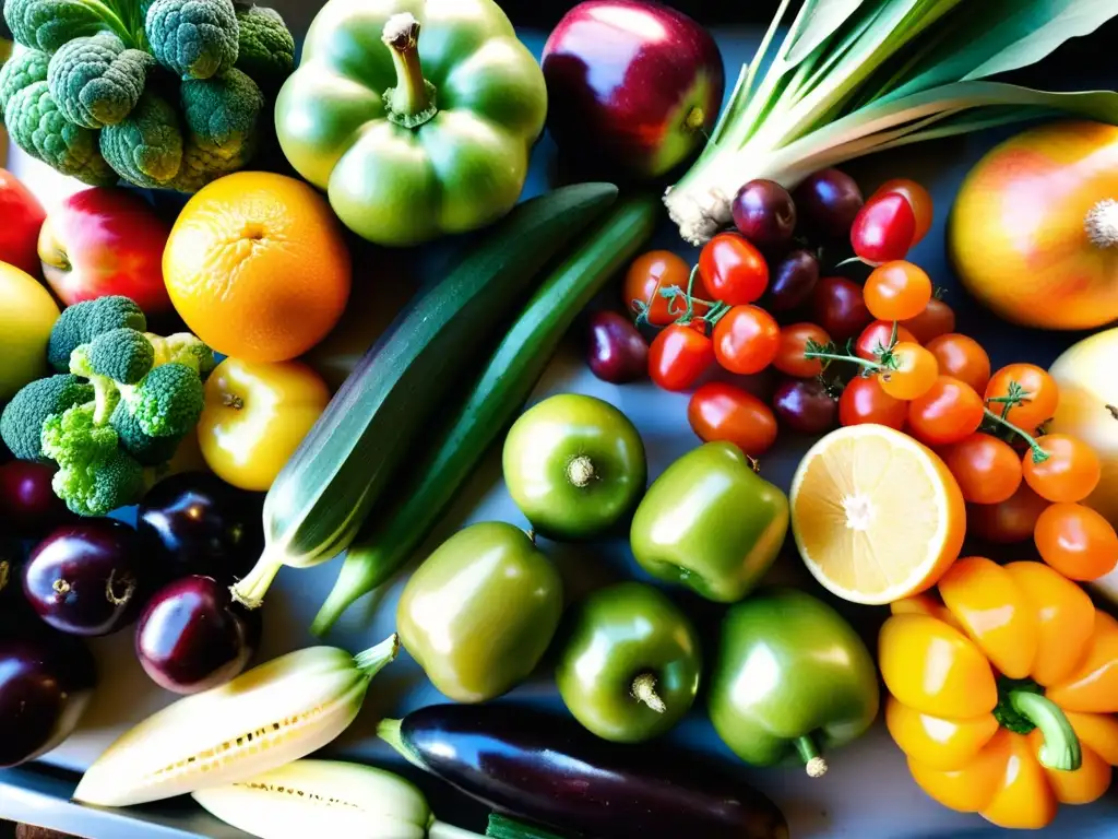 Una variedad vibrante de frutas y verduras orgánicas en un mercado local