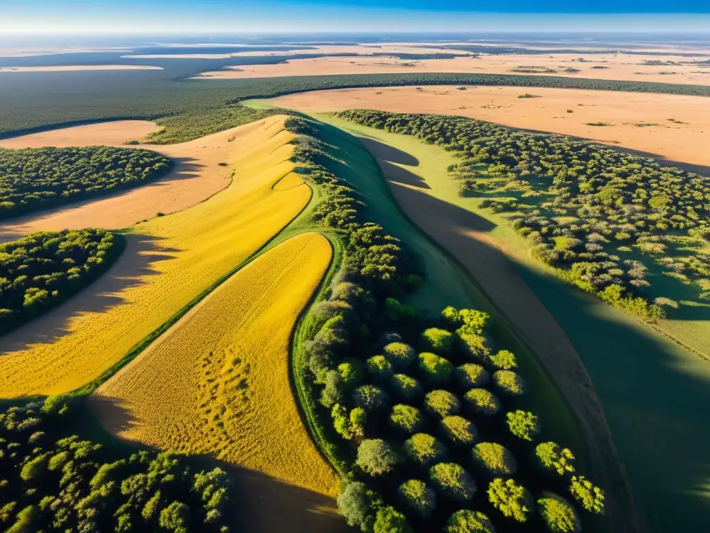 Vasta sabana dorada bajo cielo azul