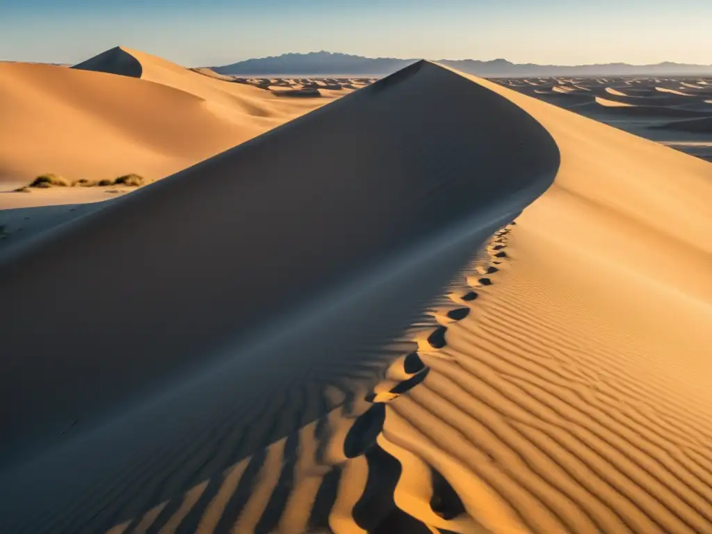 Un vasto desierto con dunas de arena bajo un cielo azul