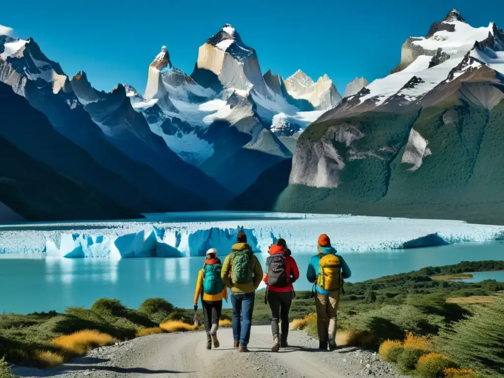 Un viaje responsable a la Patagonia: viajeros ayudando a la comunidad local, con glaciares y montañas nevadas de fondo