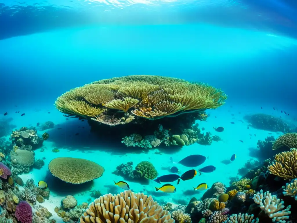 Vibrante arrecife de coral con diversa vida marina