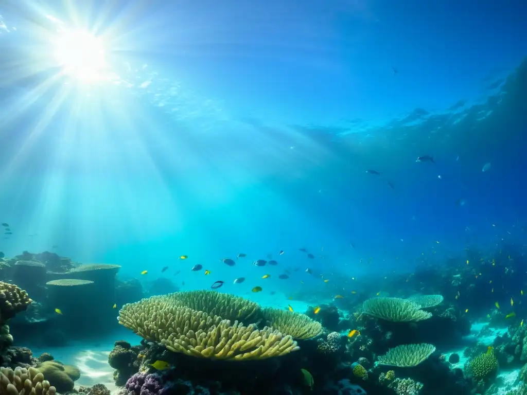 Vibrante arrecife de coral con diversa vida marina