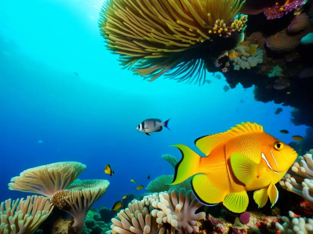 Vibrante arrecife de coral con diversidad de especies en simbiosis en ecosistemas marinos