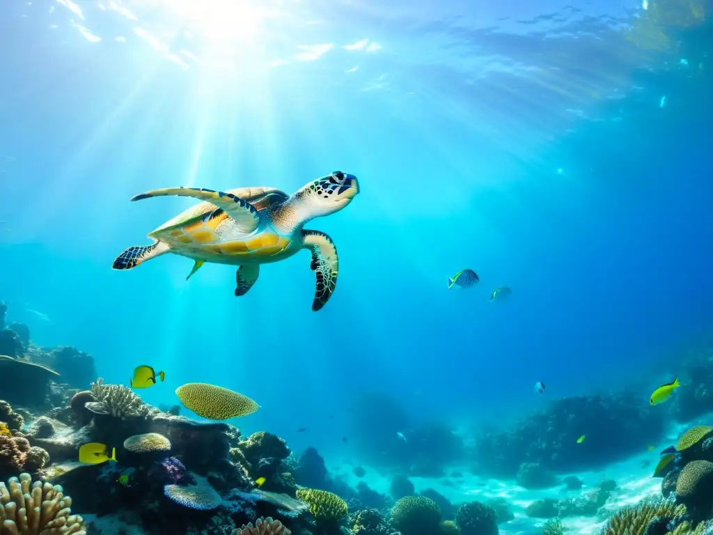 Vibrante arrecife de coral con impacto del cambio climático en la seguridad alimentaria