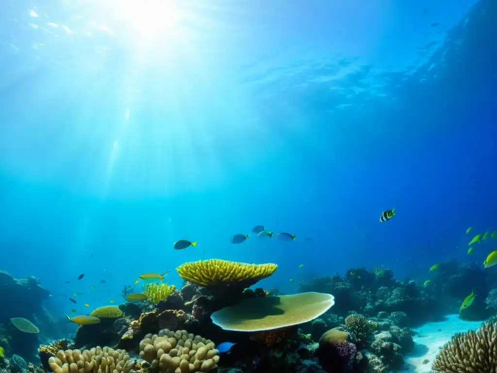 Vibrante arrecife de coral con peces herbívoros manteniendo la salud y diversidad del ecosistema marino