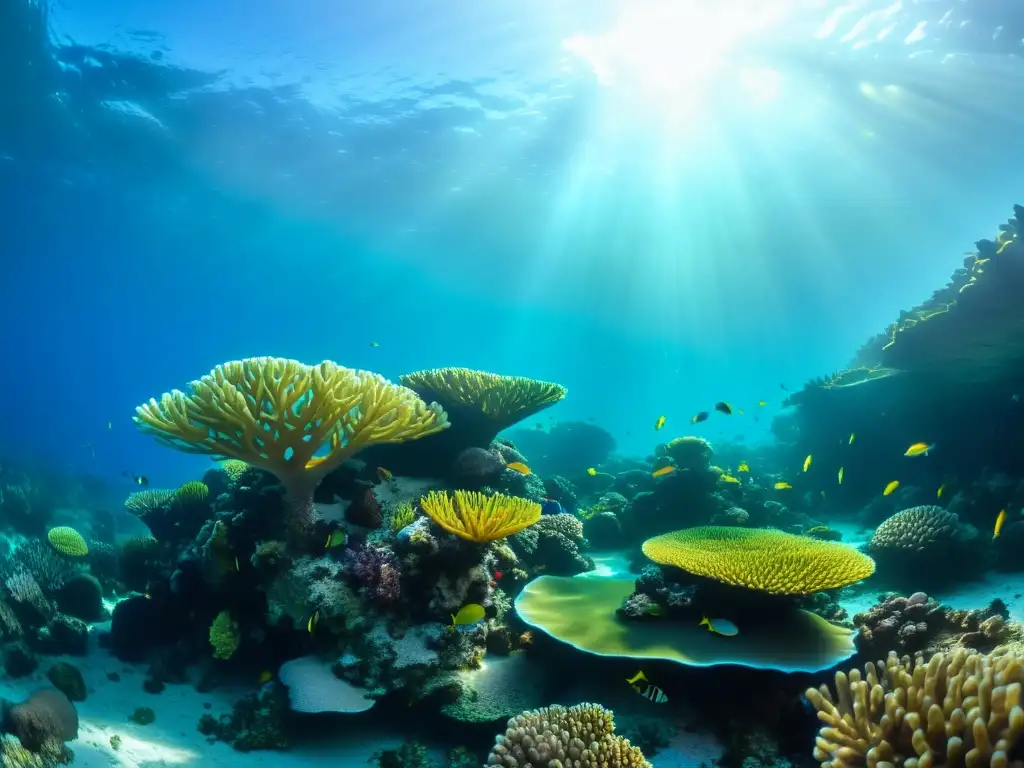 Vibrante arrecife de coral con peces herbívoros destacando la importancia de la biodiversidad marina