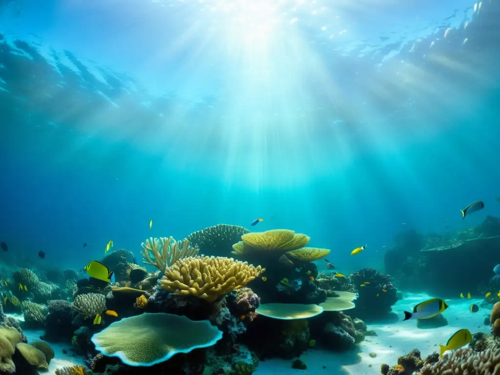 Vibrante arrecife de coral con peces herbívoros que mantienen su equilibrio