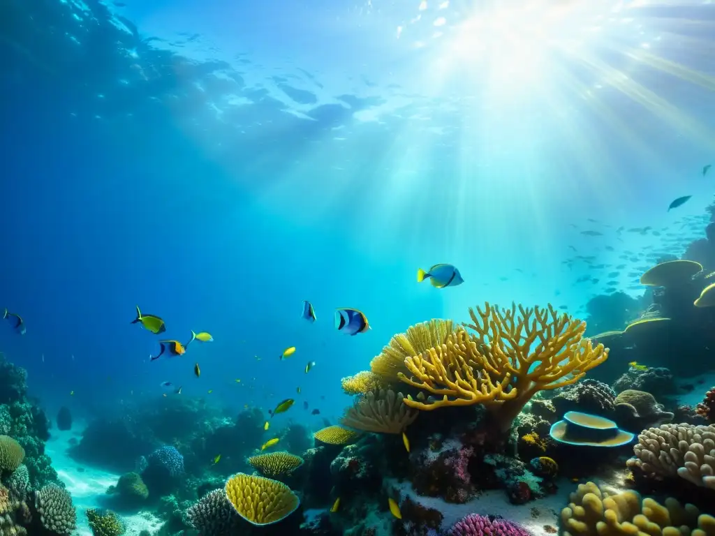Un vibrante arrecife de coral con peces de colores, resaltando la importancia de la conservación marina
