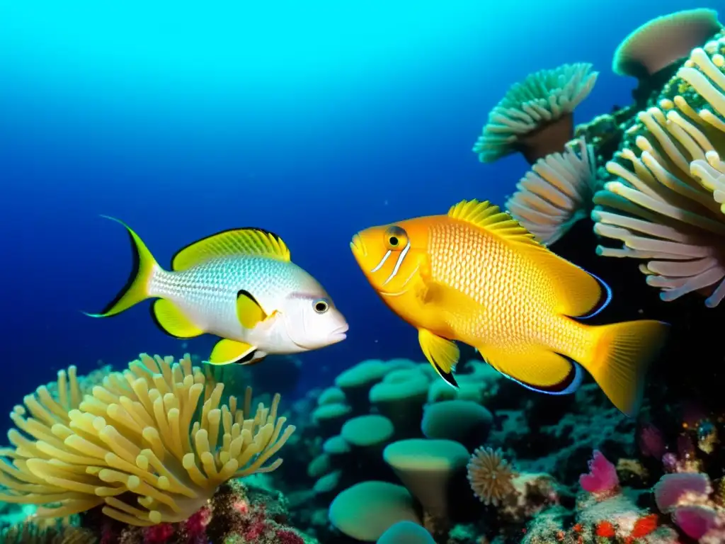 Un vibrante arrecife de coral repleto de vida y relaciones mutuamente beneficiosas entre especies