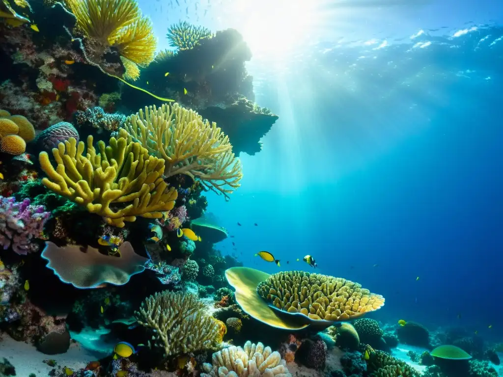 Vibrante arrecife de coral tropical con impactos del cambio climático en ecosistemas tropicales