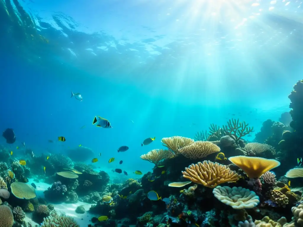 Un vibrante arrecife de coral, con variedad de especies coloridas y vida marina