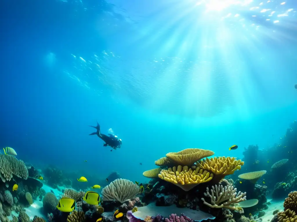 Vibrante arrecife de coral con vida marina en un ecosistema próspero