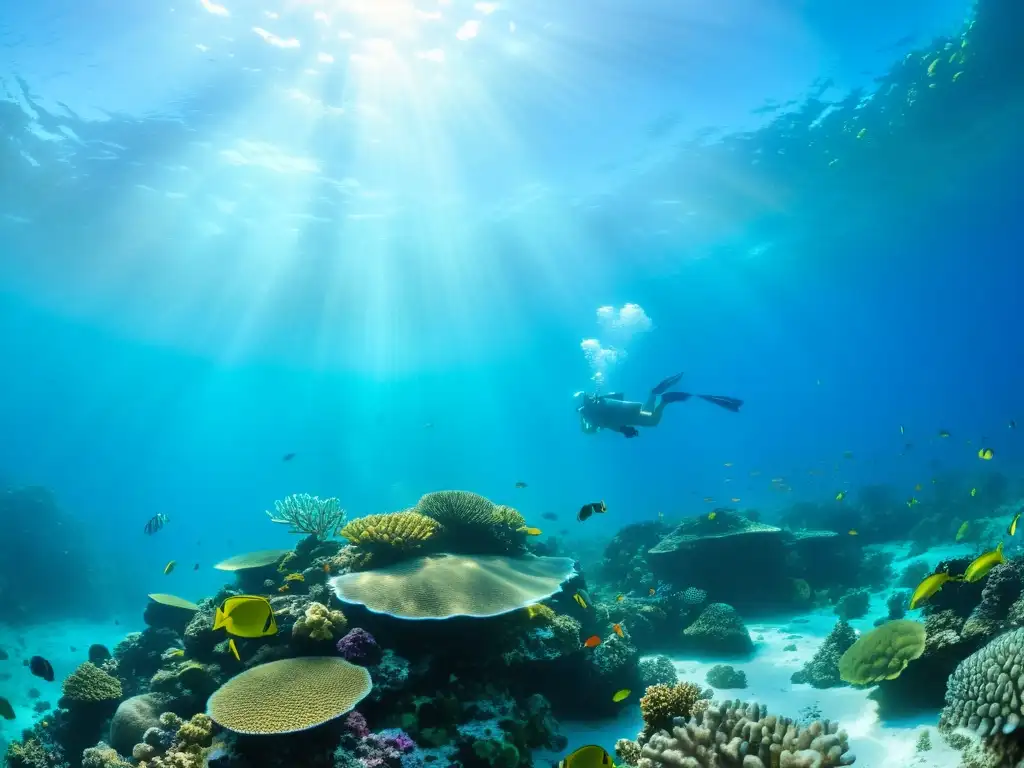 Vibrante arrecife de coral con vida marina en un ecosistema marino saludable