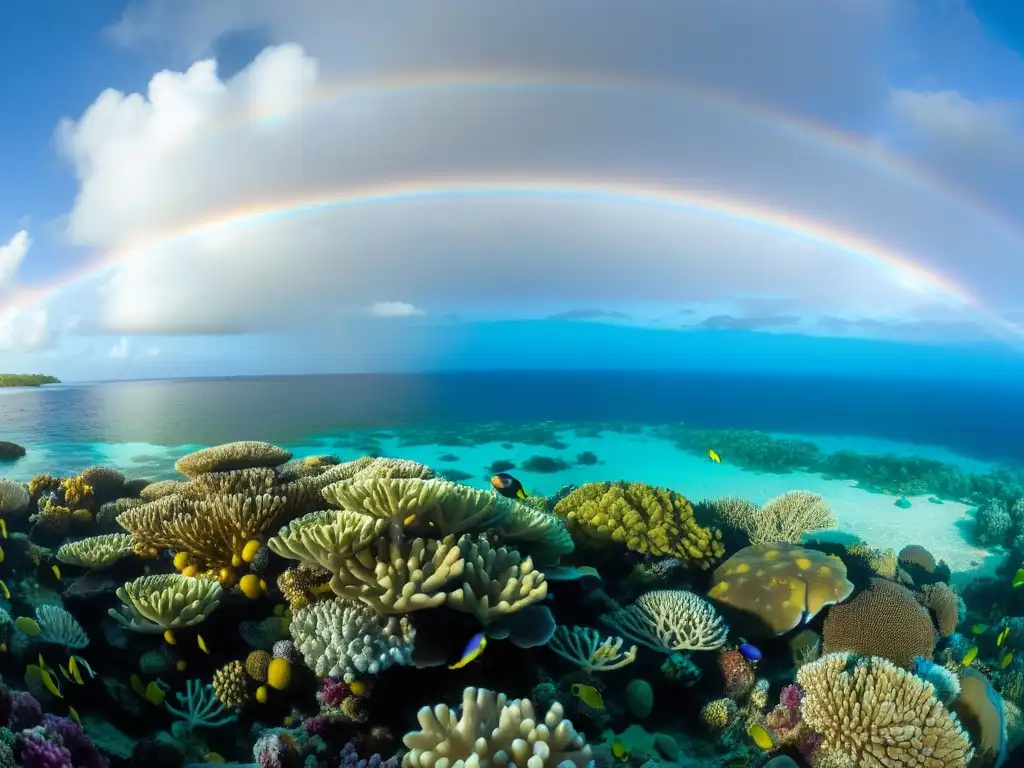 Vibrante arrecife de coral con vida marina diversa, mostrando la belleza y biodiversidad de los ecosistemas acuáticos