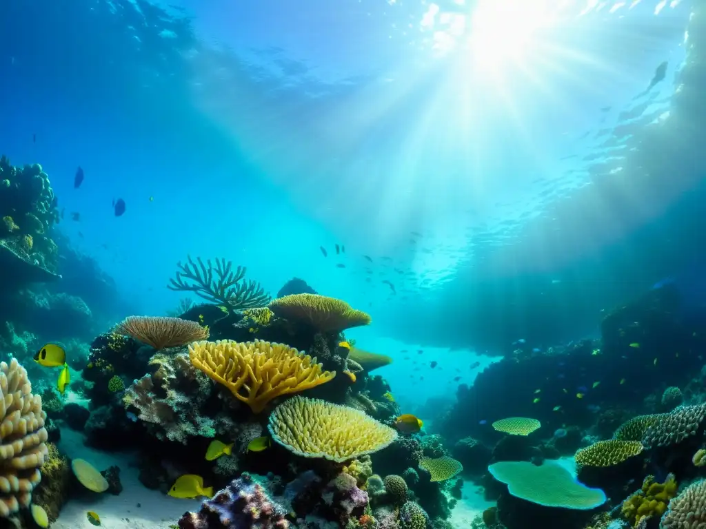 Vibrante arrecife de coral con crías marinas y su vital importancia en el ecosistema marino