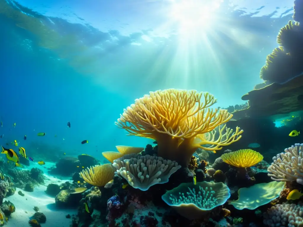 Vibrante arrecife de corales con especies endémicas y vida marina colorida bajo el agua