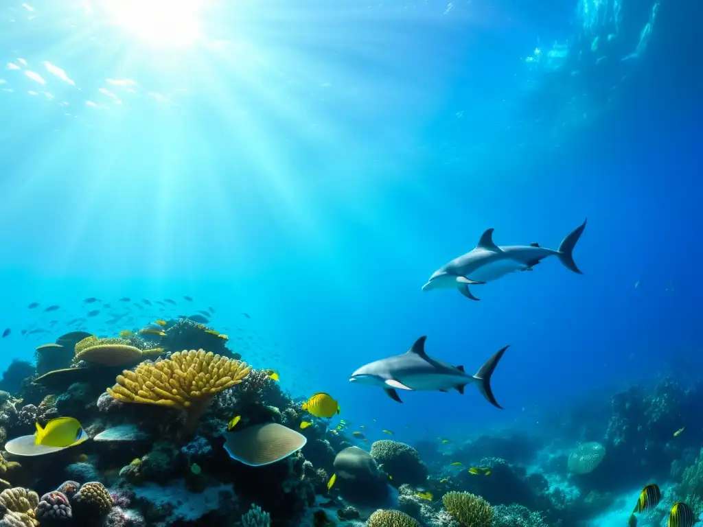 Vibrante arrecife mediterráneo, ciclos reproductivos vida marina Mediterráneo, peces, tortuga y delfines en un ecosistema dinámico y vivo