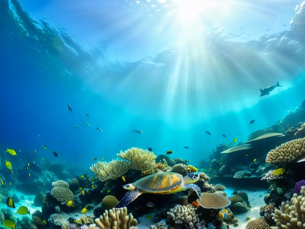 Un vibrante arrecife de coral rebosante de vida marina, con impacto del cambio climático en ecosistemas marinos