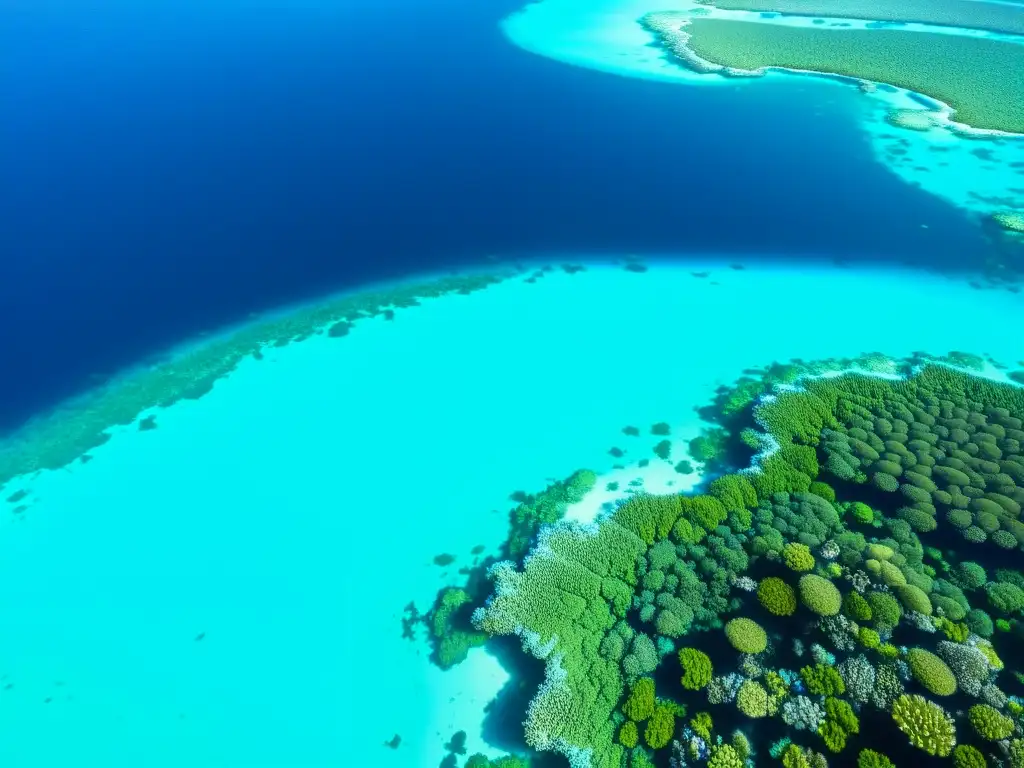 Vibrante arrecife de coral, muestra resiliencia ecosistémica ante cambio climático con diversidad de formas y colores en agua cristalina