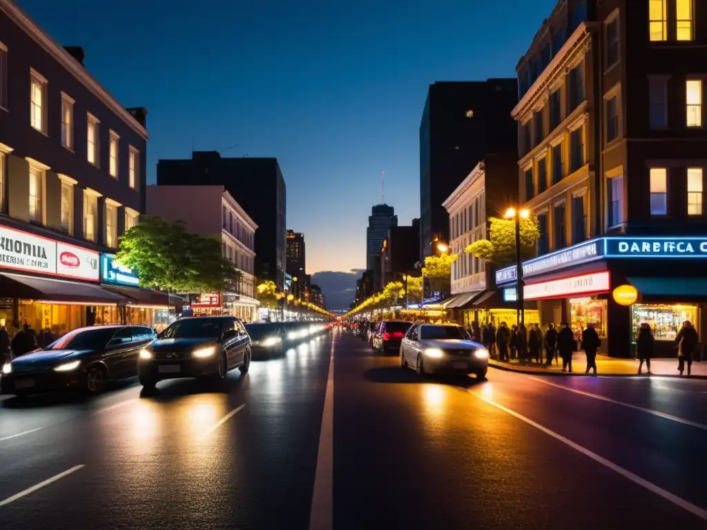 Vibrante ciudad nocturna con impacto de iluminación urbana en ciclos naturales