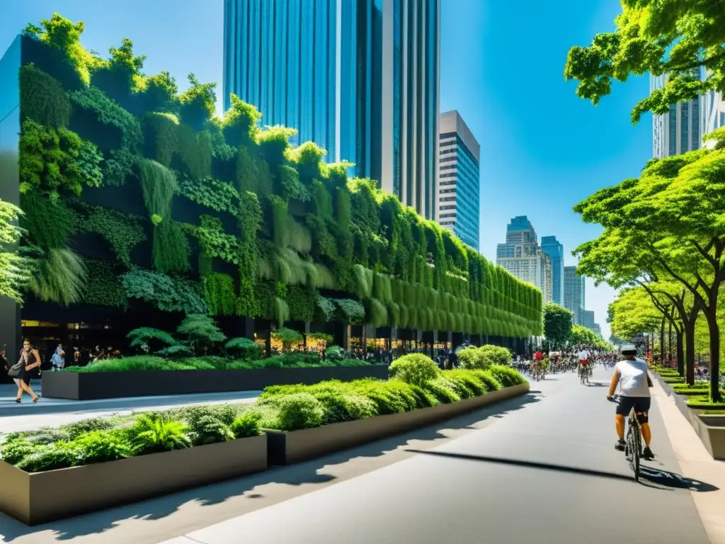 Vibrante ciudad con rascacielos y zonas verdes, reflejando postgrados ecosistemas urbanos ciudades verdes