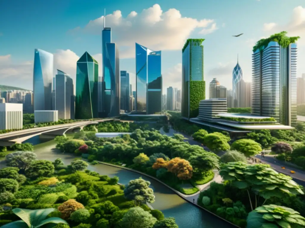 Vibrante ciudad rodeada de exuberante naturaleza, muestra el impacto del desarrollo urbano en los ecosistemas