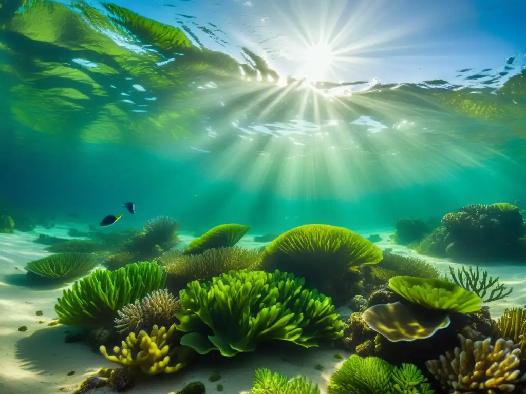 Un vibrante ecosistema acuático con diversidad de plantas y peces, destacando el comportamiento territorial