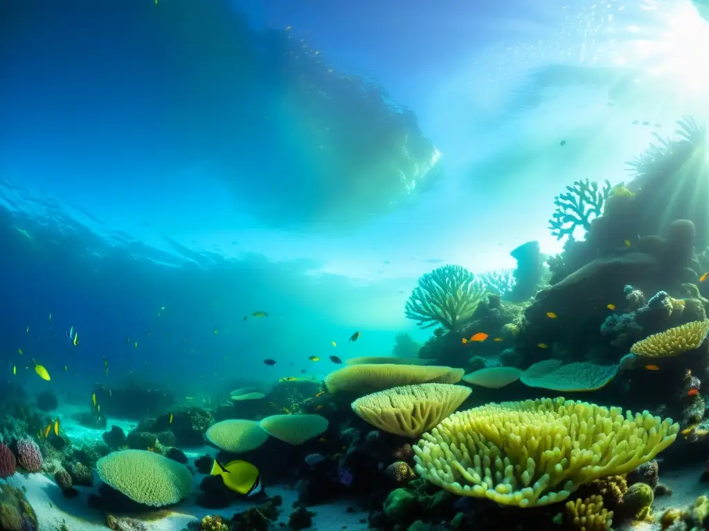 Vibrante ecosistema de arrecife de coral con impacto de las algas en ecosistemas marinos