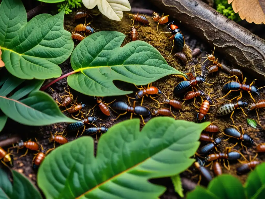 Un vibrante ecosistema de detritívoros en acción, trabajando diligentemente en el suelo de la selva