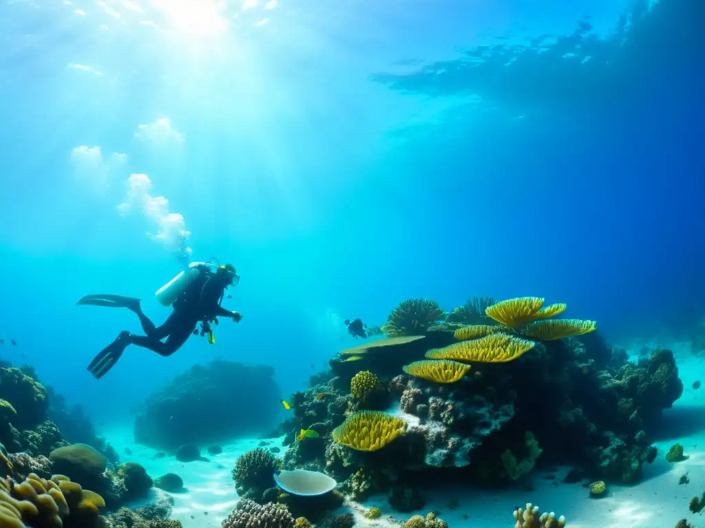 Vibrante ecosistema marino del Mediterráneo con coloridos corales, peces y buceadores