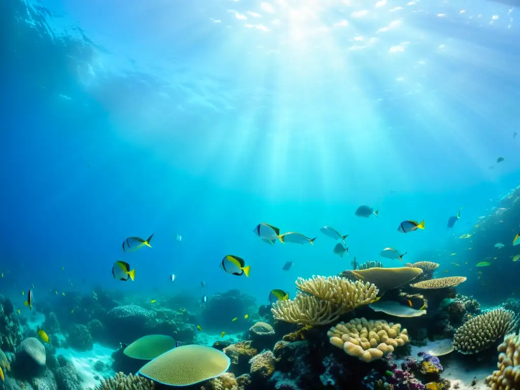 Un vibrante ecosistema marino con peces coloridos, tortugas y plantas submarinas