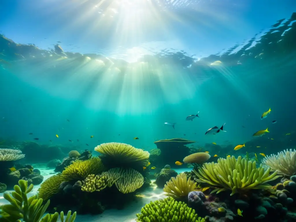 Un vibrante ecosistema submarino en 8k, con diversa vida acuática y plantas