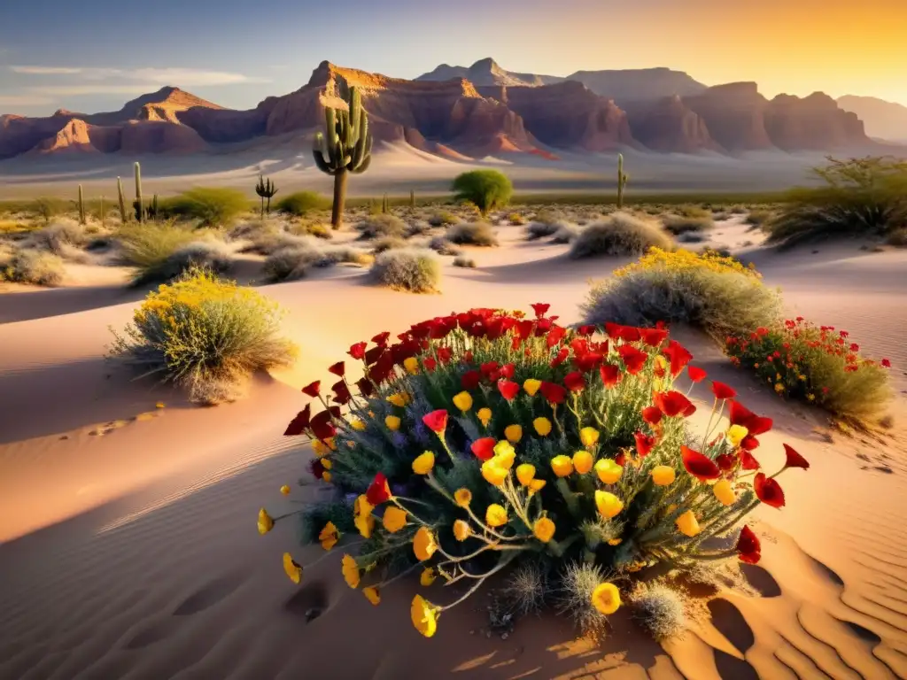 Vibrante ecosistema de vida en el desierto, con flores de colores contrastantes