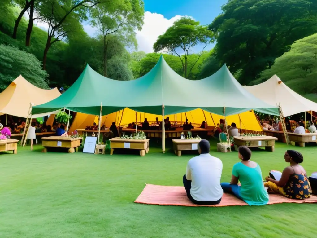Festival Ecológico: Celebración Cultural en la Naturaleza Vibrante festival al aire libre con actividades ecoamigables y diversidad cultural en un espacio natural