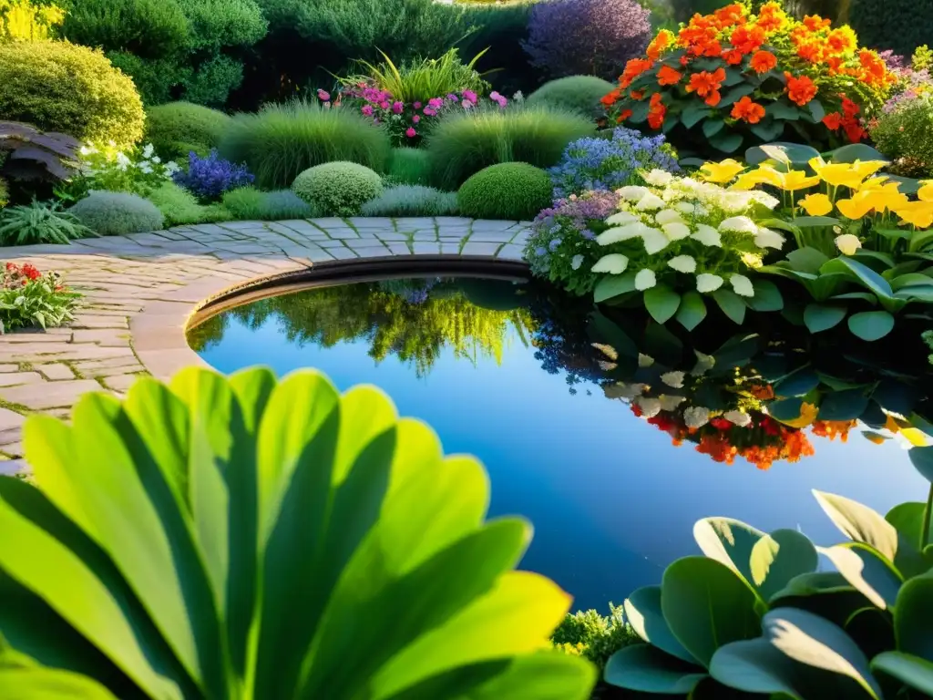 Vibrante jardín con flores coloridas y vida natural, reflejando la importancia de las plantas en la salud emocional