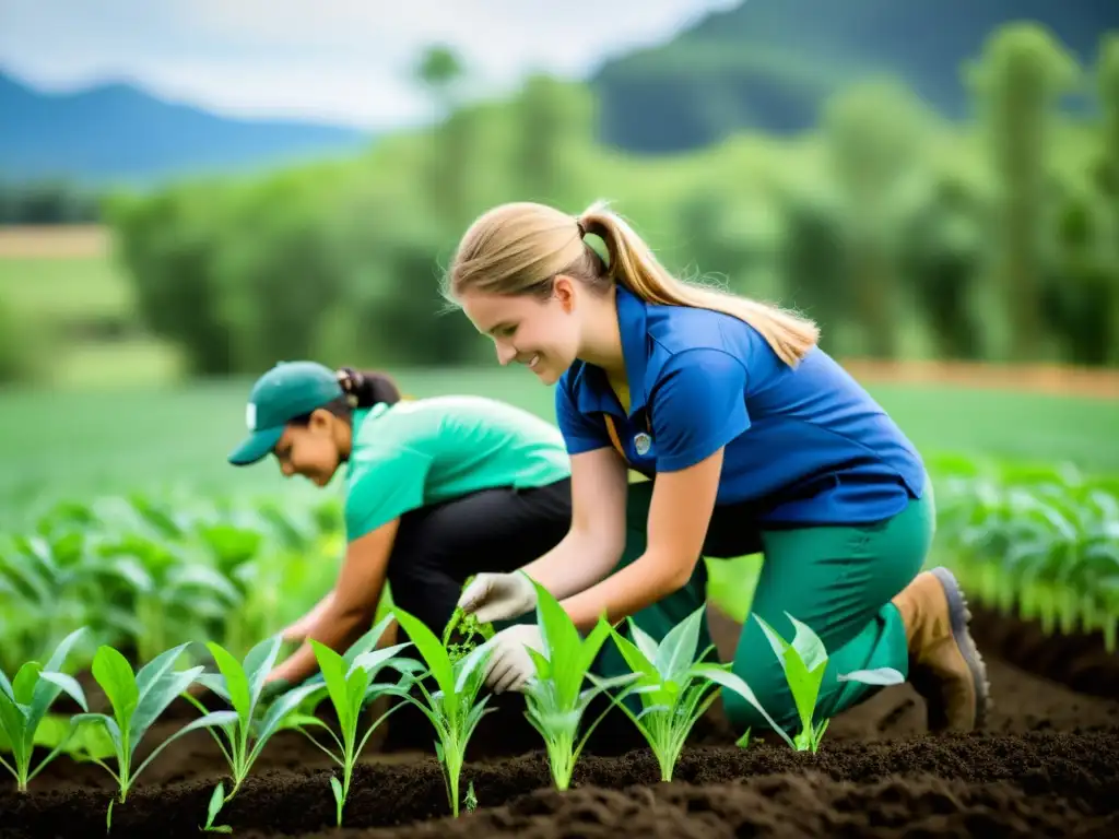 Vibrante imagen de estudiantes y profesor en un campo agrícola biodiverso, fomentando la educación agrícola para la conservación de ecosistemas