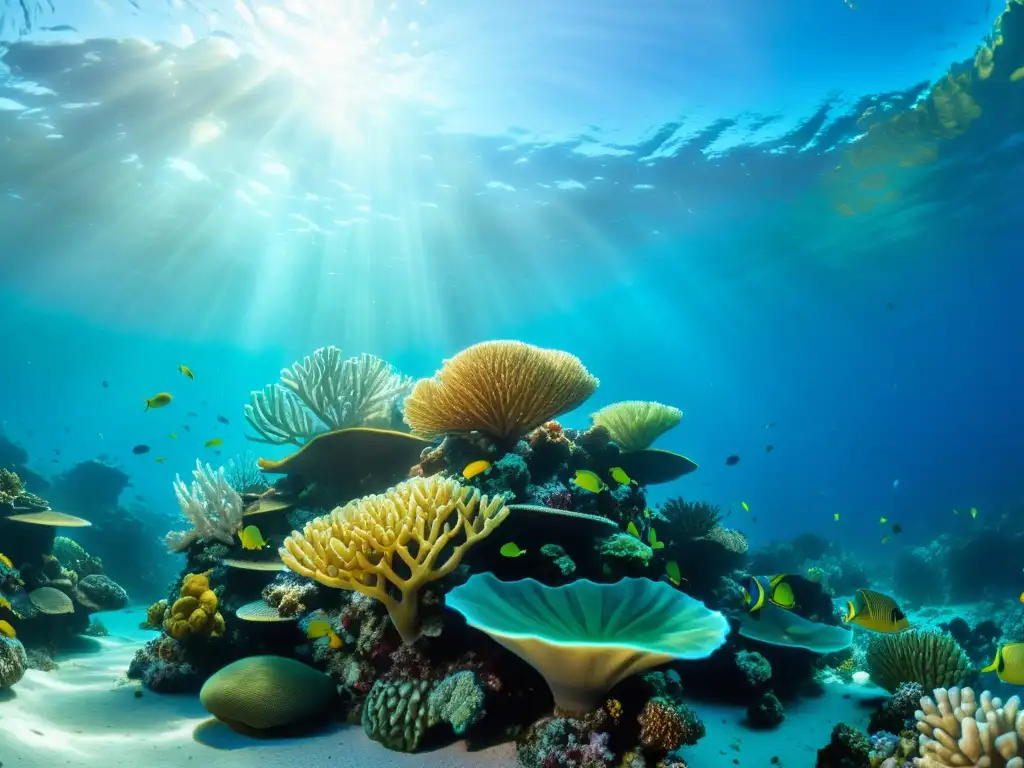 Espléndido arrecife de coral y vida marina en aguas cristalinas Un vibrante e impresionante ecosistema marino con impacto de especies exóticas marinas