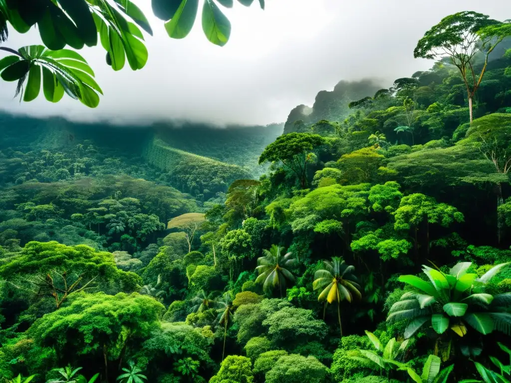 Vibrante bosque lluvioso con diversidad de flora y fauna