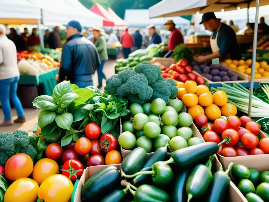 Vibrante mercado de agricultores con frutas y verduras orgánicas